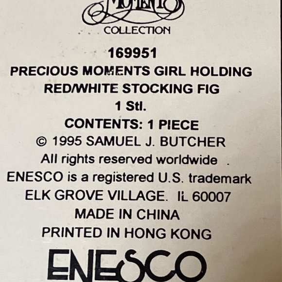 1995 Enesco Precious Moments - Girl Holding Red/ White Stocking Figurine #169951 - Picture 10 of 11
